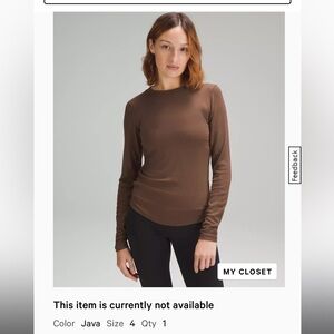 Lululemon Hold Tight Long Sleeve Shirt - Java Sz 4